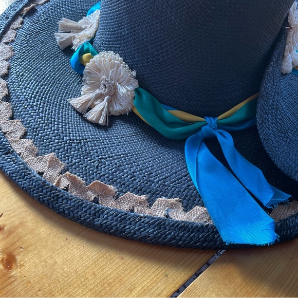 Von Henneberg Raffia Derby Hat Black with Ribbon Straw Floral Detail main image 9